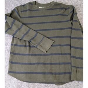 GAP Thermal Shirt Mens XL DK Green/DK Blue Stripe Athletic Fit Long Sleeve Knit